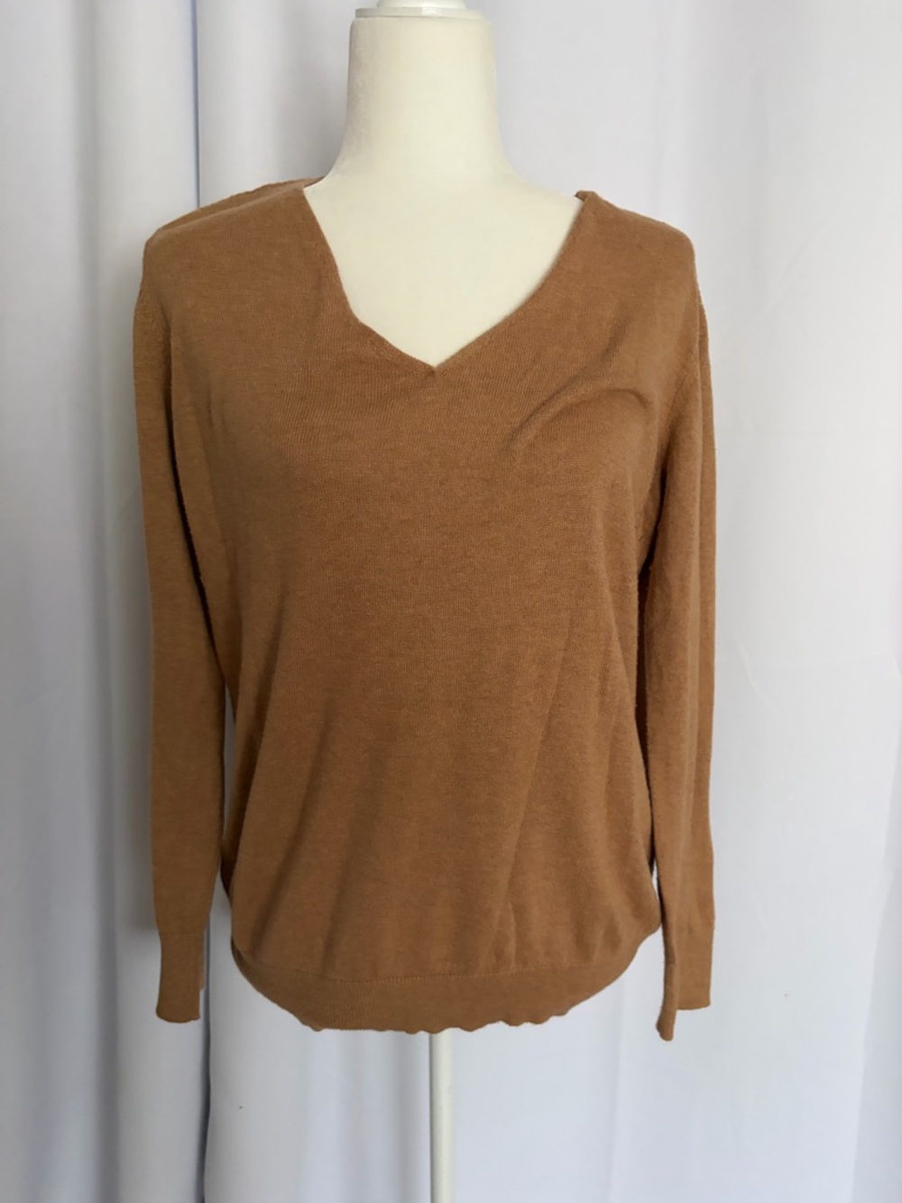 Ann Taylor Women's V-Neck Sweater in Camel